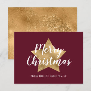 Modern Red Gold Star Weihnachten Postkarte