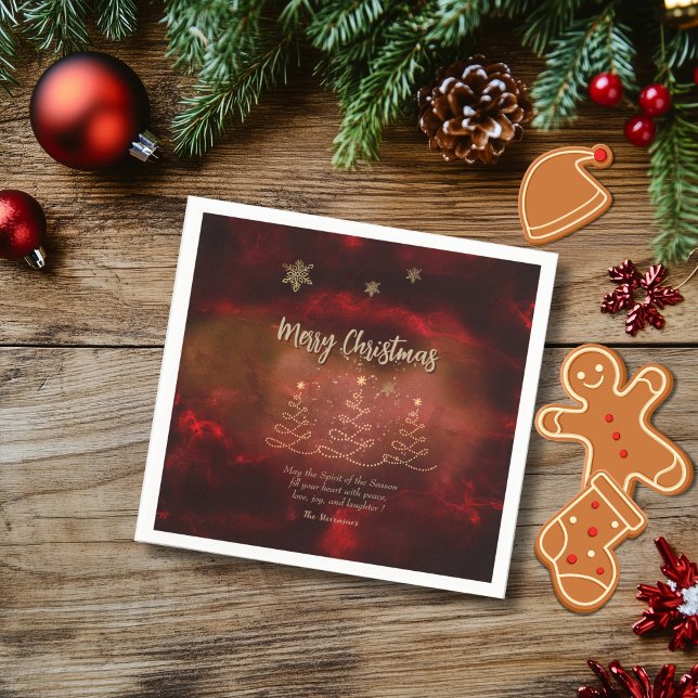Modern Red Gold Weihnachtsbaum Napkins Serviette (Modern Red Gold Christmas Tree Napkins)