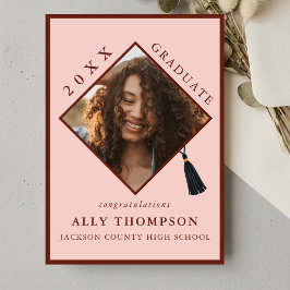 Modern Red Graduation Cap Photo Announcement Einladung