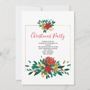 Modern Red Green & Gold Christmas Bouquet Party Einladung