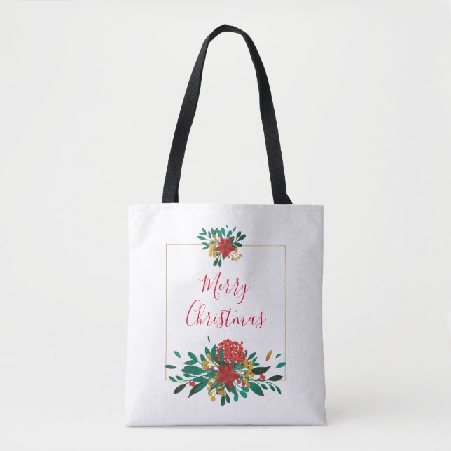 Modern Red Green & Gold Christmas Floral (Vorderseite)