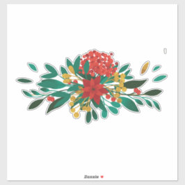 Modern Red Green & Gold Christmas Floral Aufkleber