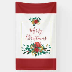 Modern Red Green & Gold Christmas Floral Banner