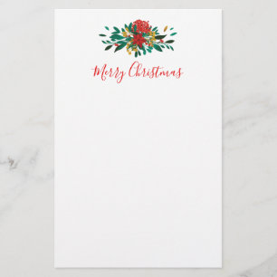 Modern Red Green & Gold Christmas Floral Briefpapier