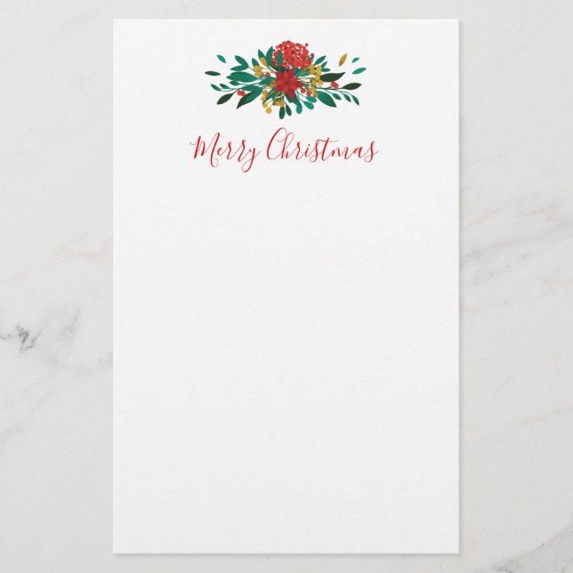 Modern Red Green & Gold Christmas Floral Briefpapier (Vorderseite)