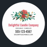 Modern Red Green & Gold Christmas Floral Business Runder Aufkleber<br><div class="desc">Business Aufkleber mit hübschem Blumenstrauß in Rot,  Gold und Grün.</div>