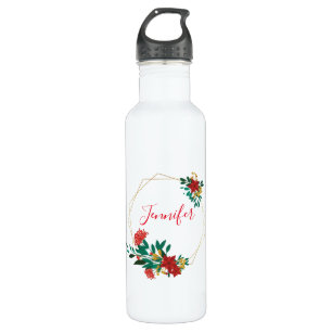 Modern Red Green & Gold Christmas Floral Edelstahlflasche