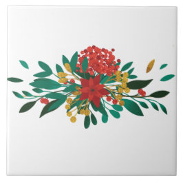 Modern Red Green & Gold Christmas Floral Fliese