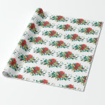 Modern Red Green & Gold Christmas Floral Geschenkpapier<br><div class="desc">Umhüllungspapier mit hübschem Blumenstrauß in Rot,  Gold und Grün.</div>
