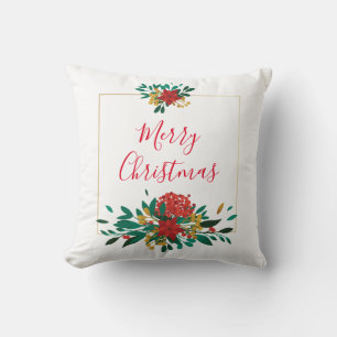 Modern Red Green & Gold Christmas Floral Kissen