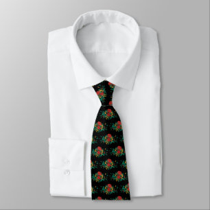 Modern Red Green & Gold Christmas Floral Krawatte