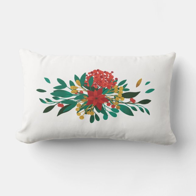 Modern Red Green & Gold Christmas Floral Lendenkissen (Vorderseite)