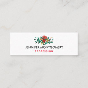 Modern Red Green & Gold Christmas Floral Mini Visitenkarte