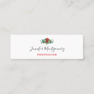 Modern Red Green & Gold Christmas Floral Mini Visitenkarte