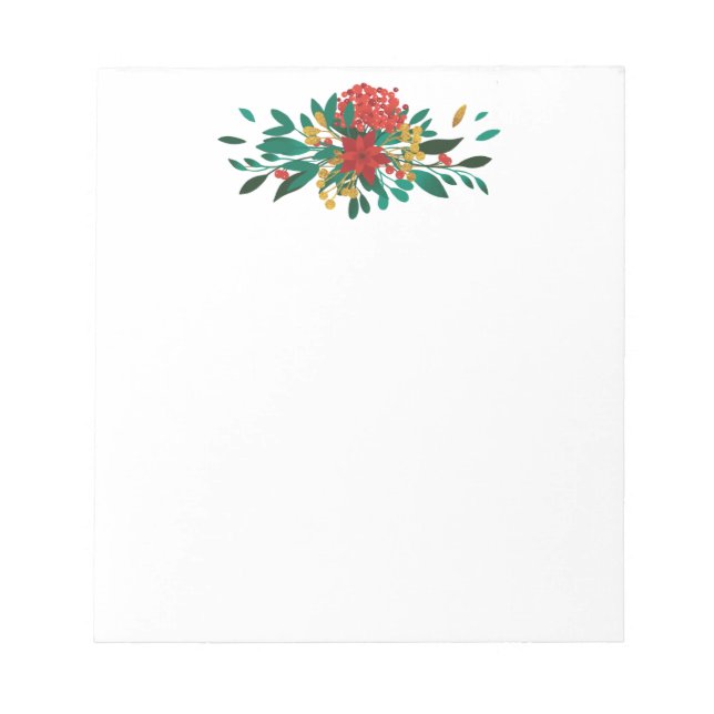 Modern Red Green & Gold Christmas Floral Notizblock (Vorderseite)