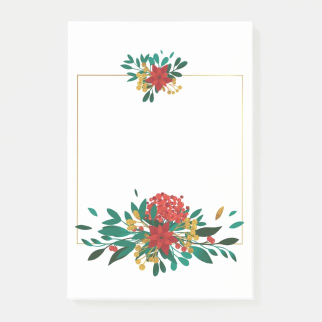 Modern Red Green & Gold Christmas Floral Post-it Klebezettel (Vorderseite)