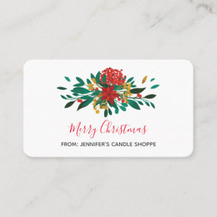 Modern Red Green & Gold Christmas Floral Visitenkarte