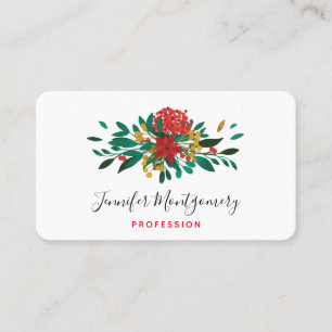 Modern Red Green & Gold Christmas Floral Visitenkarte