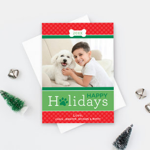Modern Red Green Puppy Dog Theme Happy Holidays Feiertagskarte
