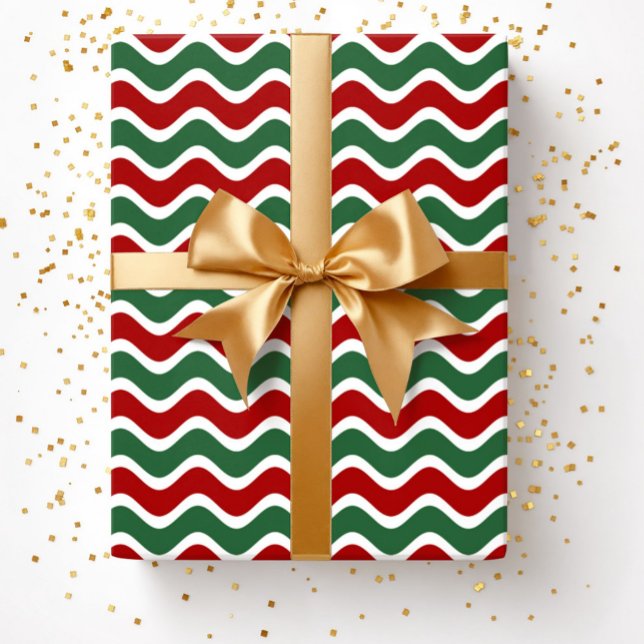 Modern Red Green Strips Weihnachten Geschenkpapier (Christmas Red Green Stripes Pattern Wrapping Paper)