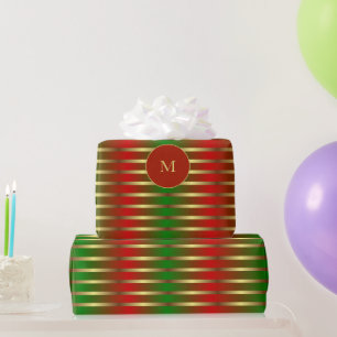 Modern Red Green und Gold Streifen Weihnachten Geschenkpapier