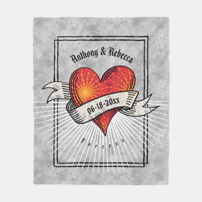 Modern Red Heart Couple Names Fleecedecke (Vorderseite)