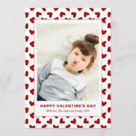 Modern Red Hearts Pattern One Photo Valentines Day Feiertagskarte