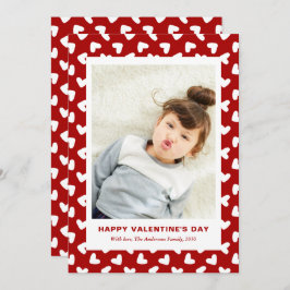 Modern Red Hearts Pattern One Photo Valentines Day Feiertagskarte