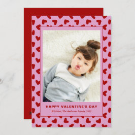 Modern Red Hearts Pattern One Photo Valentines Day Feiertagskarte