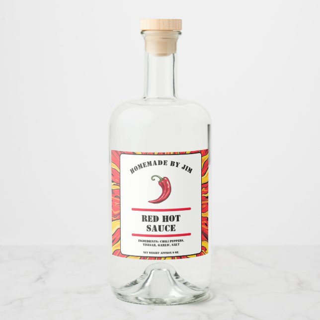 Modern Red Hot Chili Sauce Pepper Label Alkoholflaschenetikett (Vorderseite)