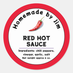 Modern Red Hot Chili Sauce Pepper Label Runder Aufkleber