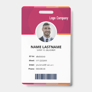 Modern Red ID Identification Card Photo Badge Ausweis