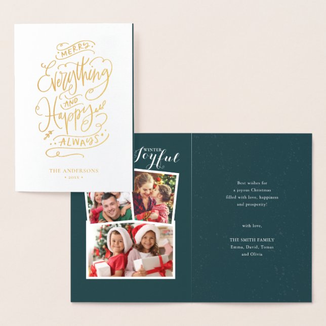 Modern Red JOYFUL Red Berry Greenery Foto Chic Folienkarte (Anzeige)