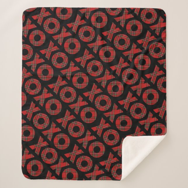Modern Red Kariert XOXO Weihnachten Sherpadecke (Vorderseite)