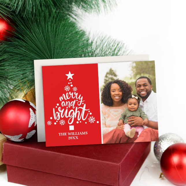Modern Red Merry & Bright Custom Foto Weihnachten (Modern Red Merry & Bright Custom Photo Holiday Card
)
