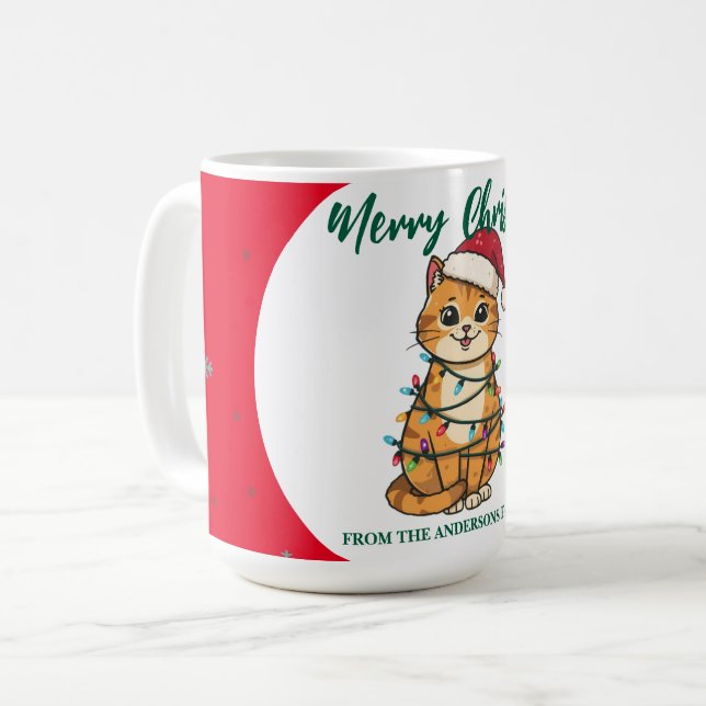 modern red merry cat snowflake christmas kitten Ca Kaffeetasse (Vorderseite Links)