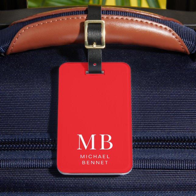Modern Red Monogram Gepäckanhänger (Vorderseite Insitu 2)