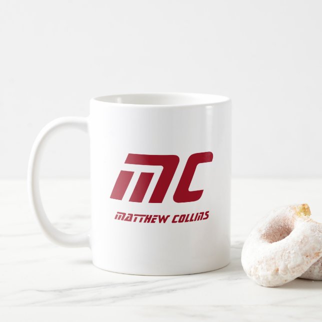Modern Red Monogram Name Bold Custom für ihn Kaffeetasse (Mit Donut)