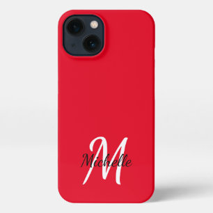 Modern Red Monogram Name + Initial iPhone 13 Hülle