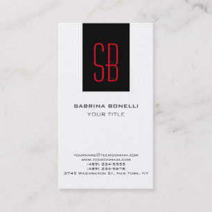 Modern Red Monogram Strip White Business Card Visitenkarte