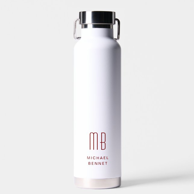 Modern Red Monogram Trinkflasche (Vorne)