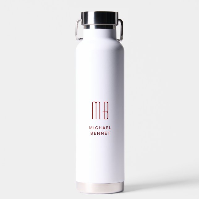 Modern Red Monogram Trinkflasche (Vorne)