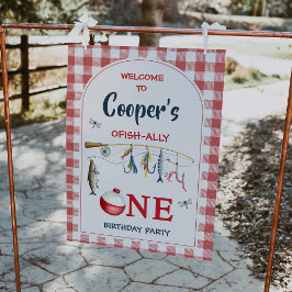 Modern Red Ofishally One 1st Birthday Welcome Sign Fotodruck