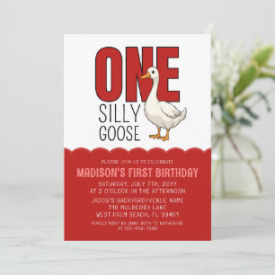 Modern Red One Albern Goose 1. Geburtstag Party Einladung
