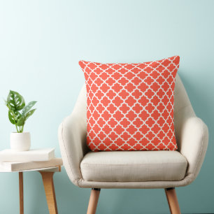 Modern Red Orange marokkanische Quatrefolienmuster Kissen