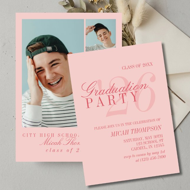 Modern Red Photo Graduation Party Einladung (Modern Red Photo Graduation Party Invitation)