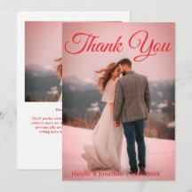 Modern Red  Photo Wedding Thank You Card W Note