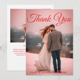 Modern Red  Photo Wedding Thank You Card W Note Dankeskarte