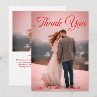 Modern Red  Photo Wedding Thank You Card W Note Dankeskarte