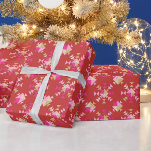 Modern Red Pink Gold Geometrische Schneeflocken Mu Geschenkpapier